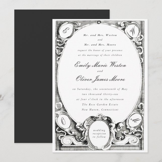 Opulent Vintage Frame Classic Formal Wedding Einladung (Vorne/Hinten)