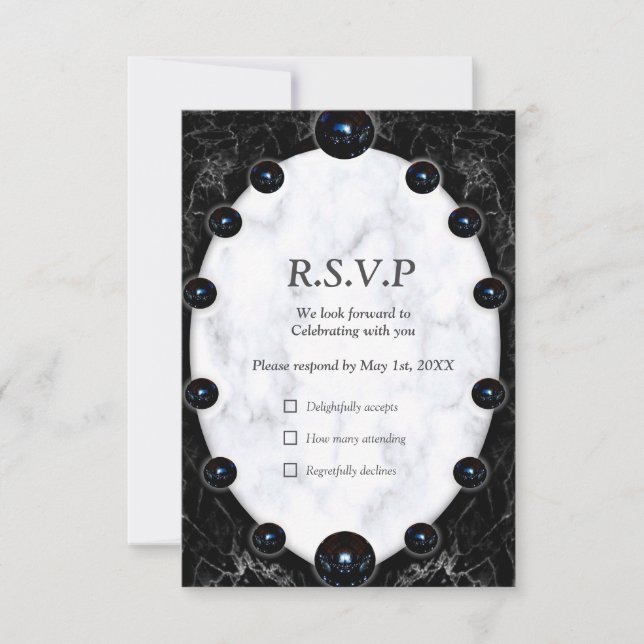 Opulent White & Black Marble Spheres RSVP Karte (Vorderseite)
