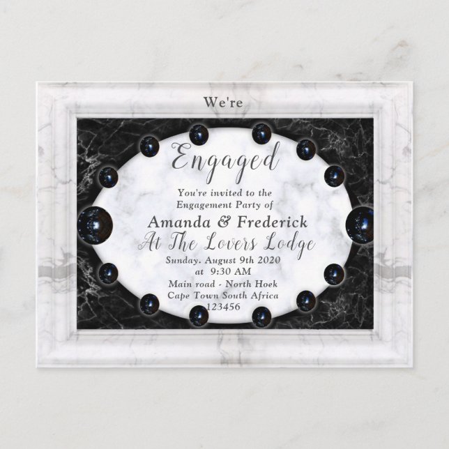 Opulent White & Black Marmor + Spheres Einladungspostkarte (Vorderseite)