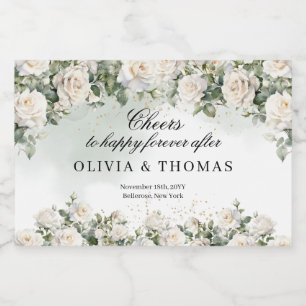 Opulente Aquarellblume mit weißem Rosengrün Alkoholflaschenetikett