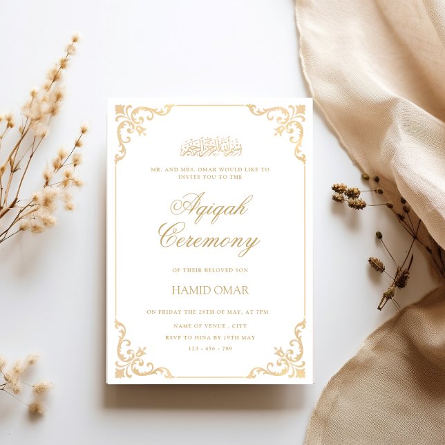 Opulente Baroque Frame Baby Boy Aqiqah Zeremonie Einladung (Von Creator hochgeladen)