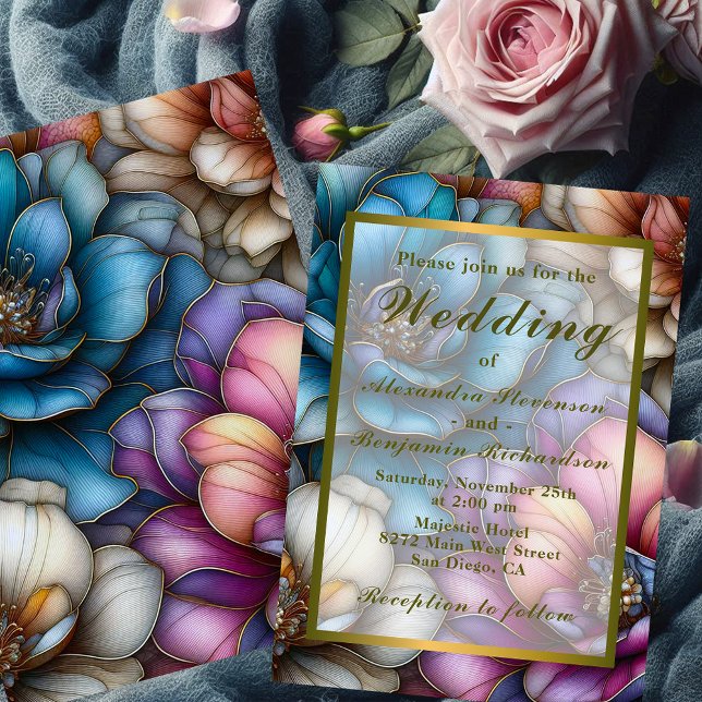 Opulente Blüten bei Hochzeiten mit Gold-Konturen Einladung (Von Creator hochgeladen)