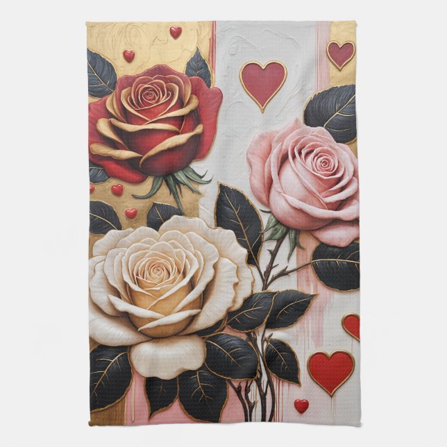 Opulente Herzen und Rose Geschirrtuch (Vertikal)