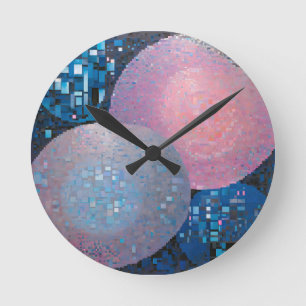 Opulente Ovale: Farbtöne von Blau und Rosa in Abst Runde Wanduhr