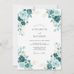 Opulente Teal-Blüten-Hochzeit Einladung