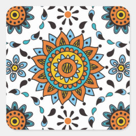 Opulentes Stern-Blumen-Muster Maharadscha-Indien Quadratischer Aufkleber