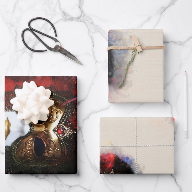 Opulentes Venezianisches Karneval-Maskenummantelpa Geschenkpapier Set (Vorderseite)