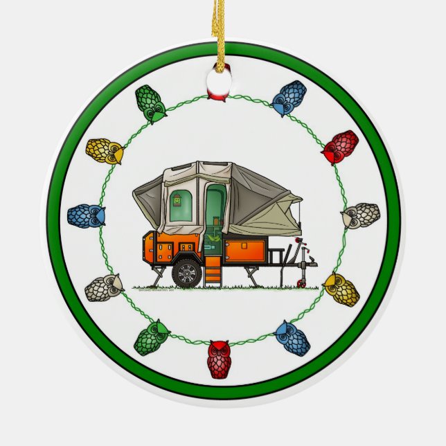 Opus Pop Up Camper RV Happy Camper Keramik Ornament (Hinten)