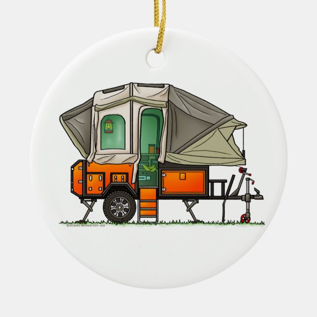 Opus Pop Up Camper RV Happy Camper Keramik Ornament (Vorne)
