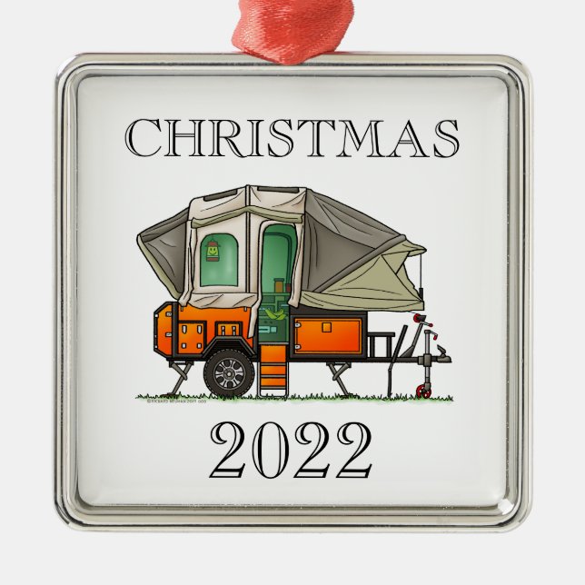 Opus Pop Up Camper RV Happy Camping Metal Ornament (Vorne)