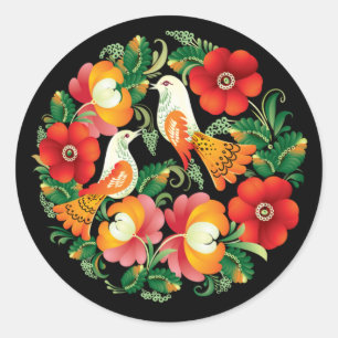 OPUS ungarische Blume und Vogel Runder Aufkleber