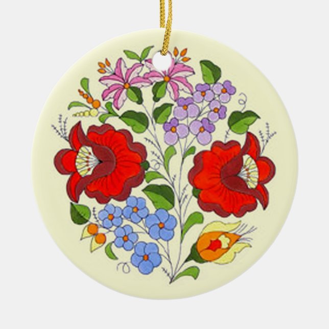 OPUS ungarische Blumen-Stickerei Keramikornament (Vorne)