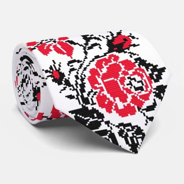 OPUS VERÄNDERBARE ukrainische Stickerei-Rose Krawatte (Gerollt)