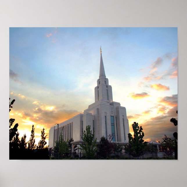 Oquirrh Mountain LDS Tempel utah mormon Sonnenunte Poster (Vorne)
