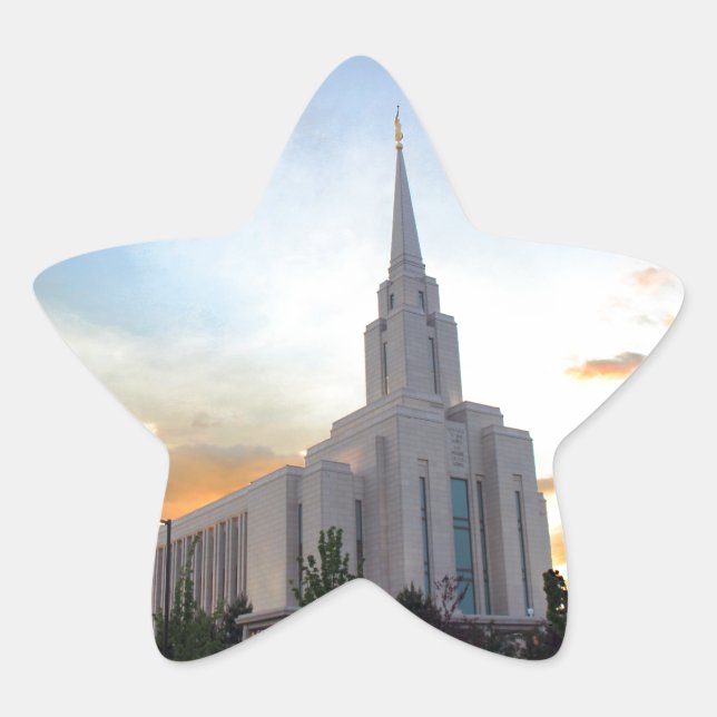 Oquirrh Mountain LDS Utah Temple Sonnenuntergang Stern-Aufkleber (Vorderseite)