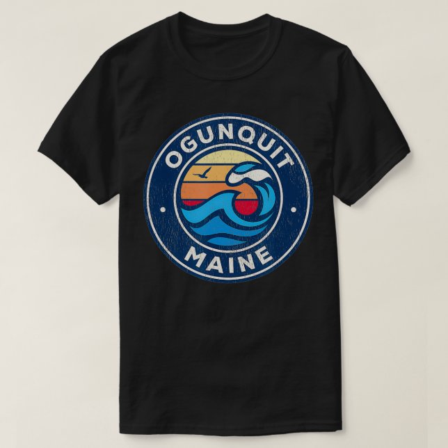 Oquit Maine ME Vintage Waves Design T-Shirt (Design vorne)