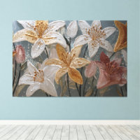 Or Art Mural Abstrait Texturé Lys Roses Or Blanc