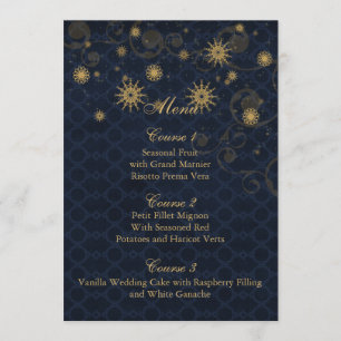 or bleu Snowflakes Carte menu mariage hiver
