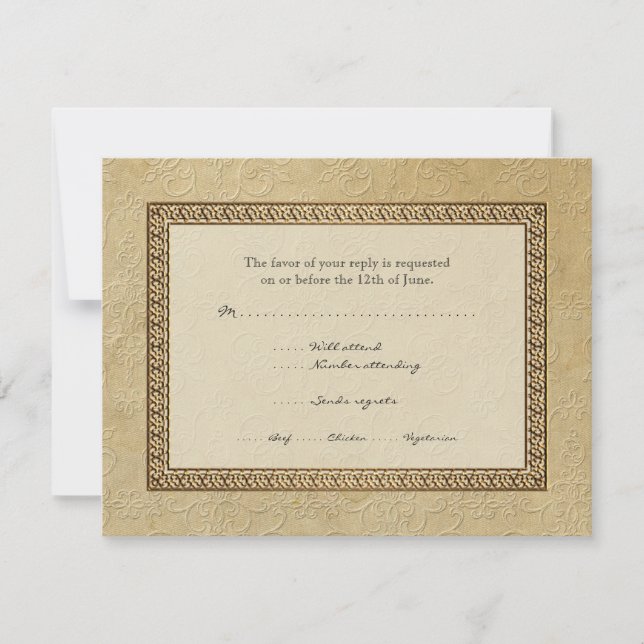 Or Brocade Damask Floral Formal Elegant RSVP (Devant)