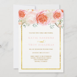 Or, corail, pêche et invitations roses de mariage