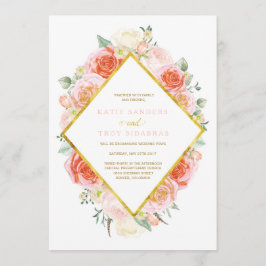 Or, corail, pêche et invitations roses de mariage