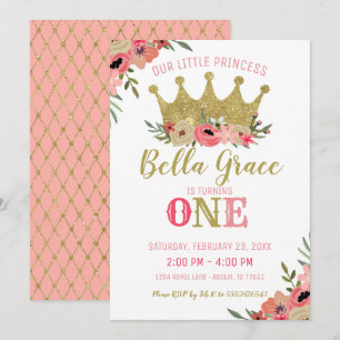 Or de princesse Crown Birthday Invitation Pink