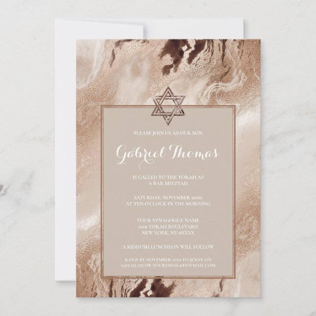 Or élégant des invitations | de Mitzvah de barre (Devant)