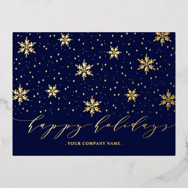 Or et bleu marine | Carte postale Foil de Noël (Recto)