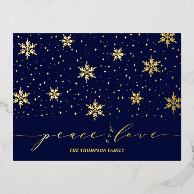 Or et bleu marine | Carte postale Foil de Noël (Recto)