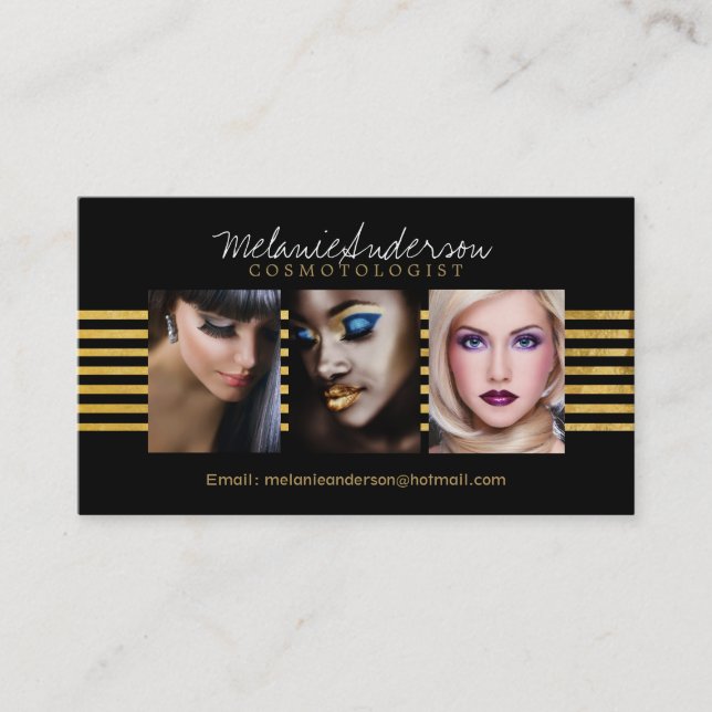 Or et cartes de visite noirs de maquilleur (Devant)