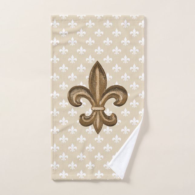 Or et French Fleur de Lis blanc (Serviette à main)