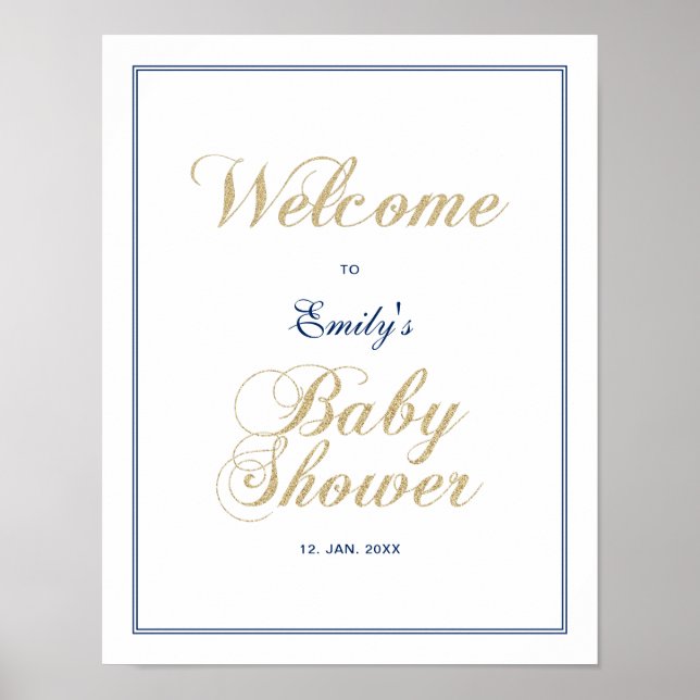Or et marine | Affiche de bienvenue Baby shower Ga (Devant)