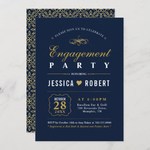 Or et marine   Elegant Engagement Party Invitation