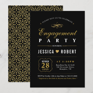 Or et noir   Elegant Engagement Party Invitation