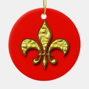 Or et ornement de Red Fleur de Lis Christmas