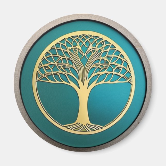 Or et Turquoise Arbre de vie Magnet (Devant)
