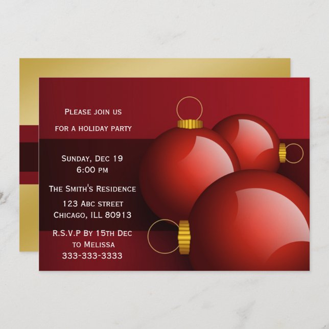 or festif rouge Fête Invitations (Devant / Derrière)