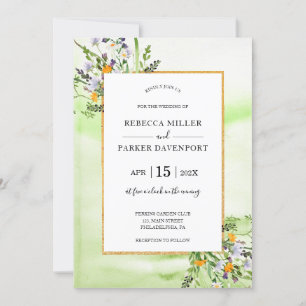 or fleur sauvage et Faire-part de mariage vert