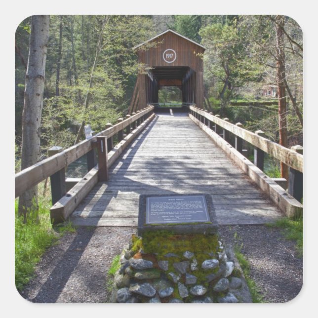 OR, Jackson Landkreis, McKee Covered Bridge Quadratischer Aufkleber (Vorderseite)
