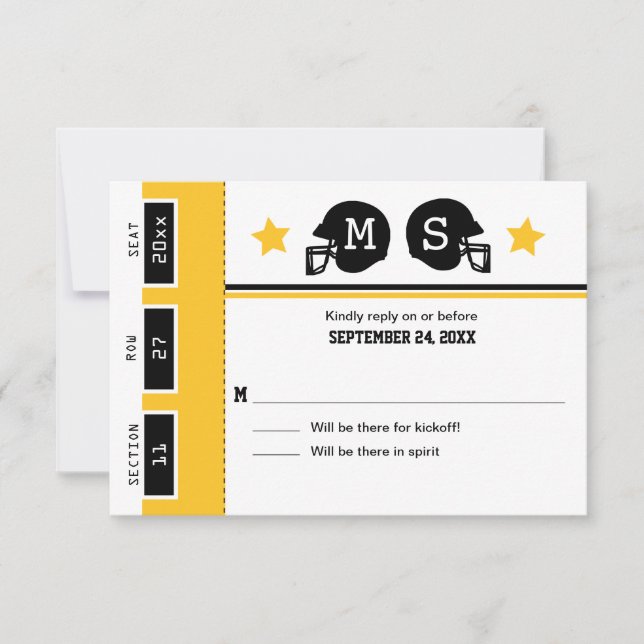 Or Jaune Ticket de Football Noir RSVP Mariage (Devant)