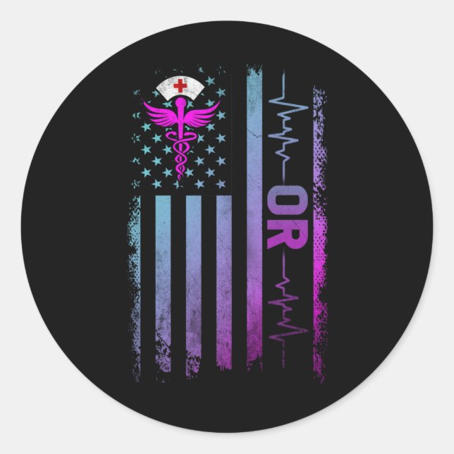 OR Job Operating room Nurse USA Flag Runder Aufkleber (Vorderseite)