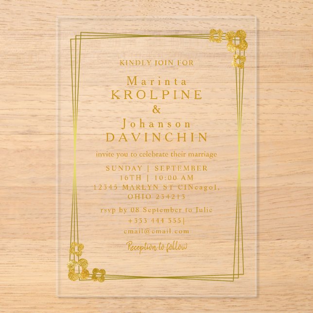 or Moderne Mariage Acrylique Invitations (Recto)