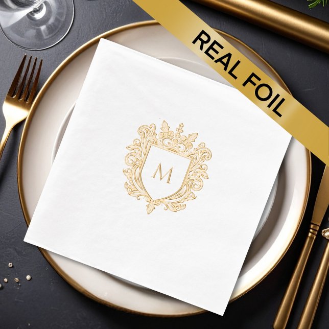 Or Monogramme Famille Crest Foil Napkin (Créateur téléchargé)