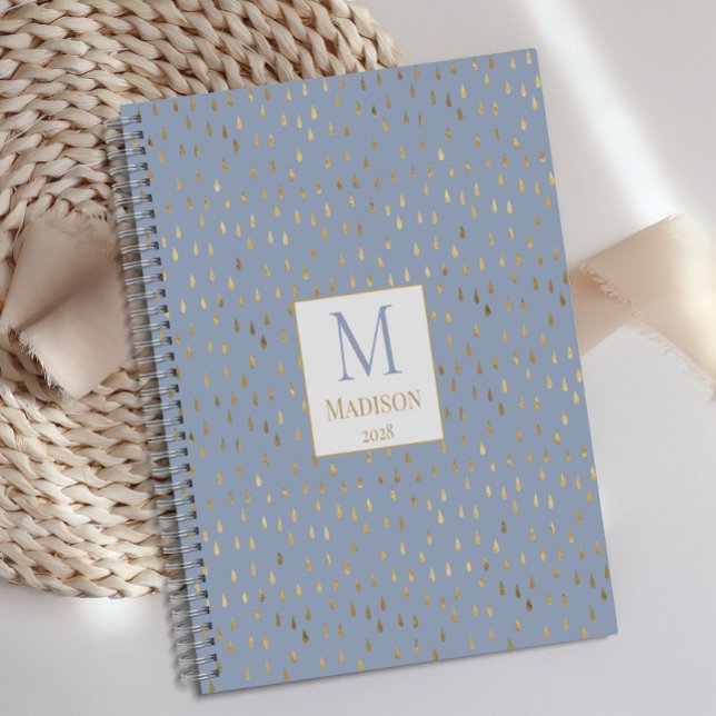 Or Monogramme Moderne Tendance Goutte de Pluie Ble (Créateur téléchargé)