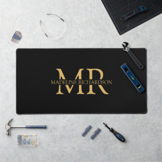 Or Monogramme Nom Initiales Bureau Noir