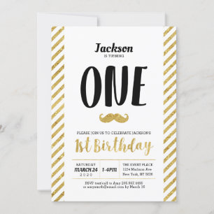Or, Moustache Invitation pour le premier anniver