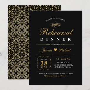 Or & Noir   Élégante invitation au dîner de répéti