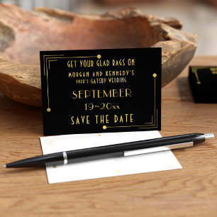 Or noir mini faire-part de mariage à l'ère Art déc