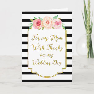 Or Noir Rose Floral Maman Jour de Mariage Merci