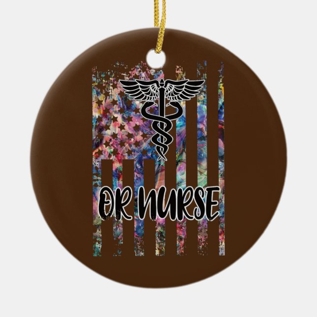 OR Nurse American Flag Operating Room Nurse Keramik Ornament (Vorne)